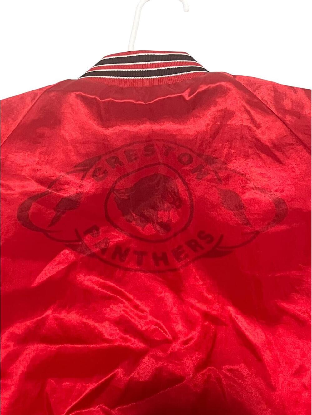 Vintage Dunbrooke Pla-Jac Creston Panthers Satin Varsity Bomber Jacket Large Red